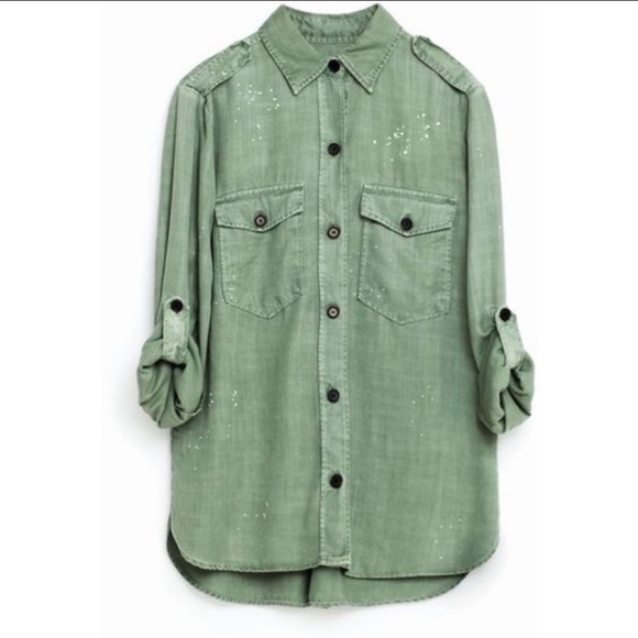 Zara Military Green Button Down Shirt- Size Large. - Picture 1 of 5